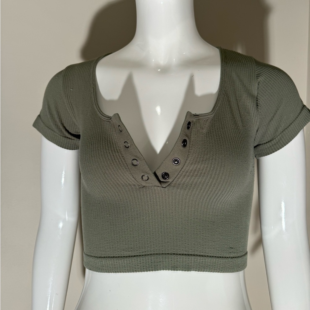 Aeropostale Green Fitted Bodysuit with Cap Sleeves
